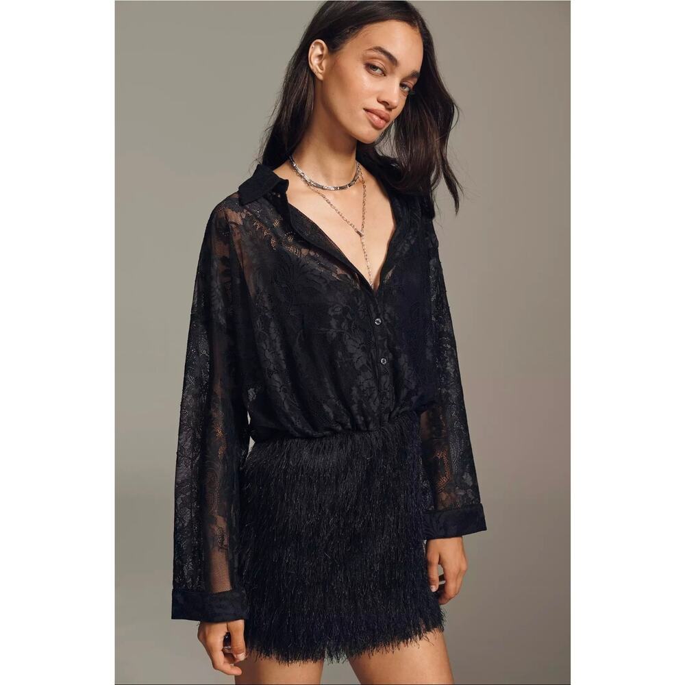 NWT Anthropologie Maeve Fringe Twofer Mini Shirt Dress. Size M. Ret. $198
